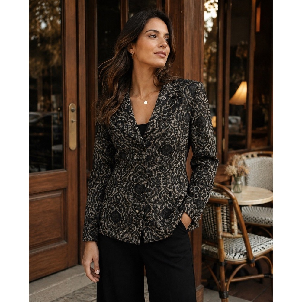 Evan-Picone Women's Size 12 Jacquard Floral Blazer Jacket Brown Black